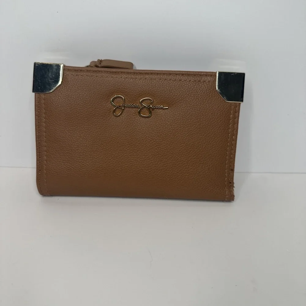 JESSICA SIMPSON FAUX Women's Brown Leather Zip Clutch‎ Wallet